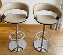2 x Allermuir MOLLIE Leather Upholstered Designer Bar Stools With Wenge Wood Shells And Polished