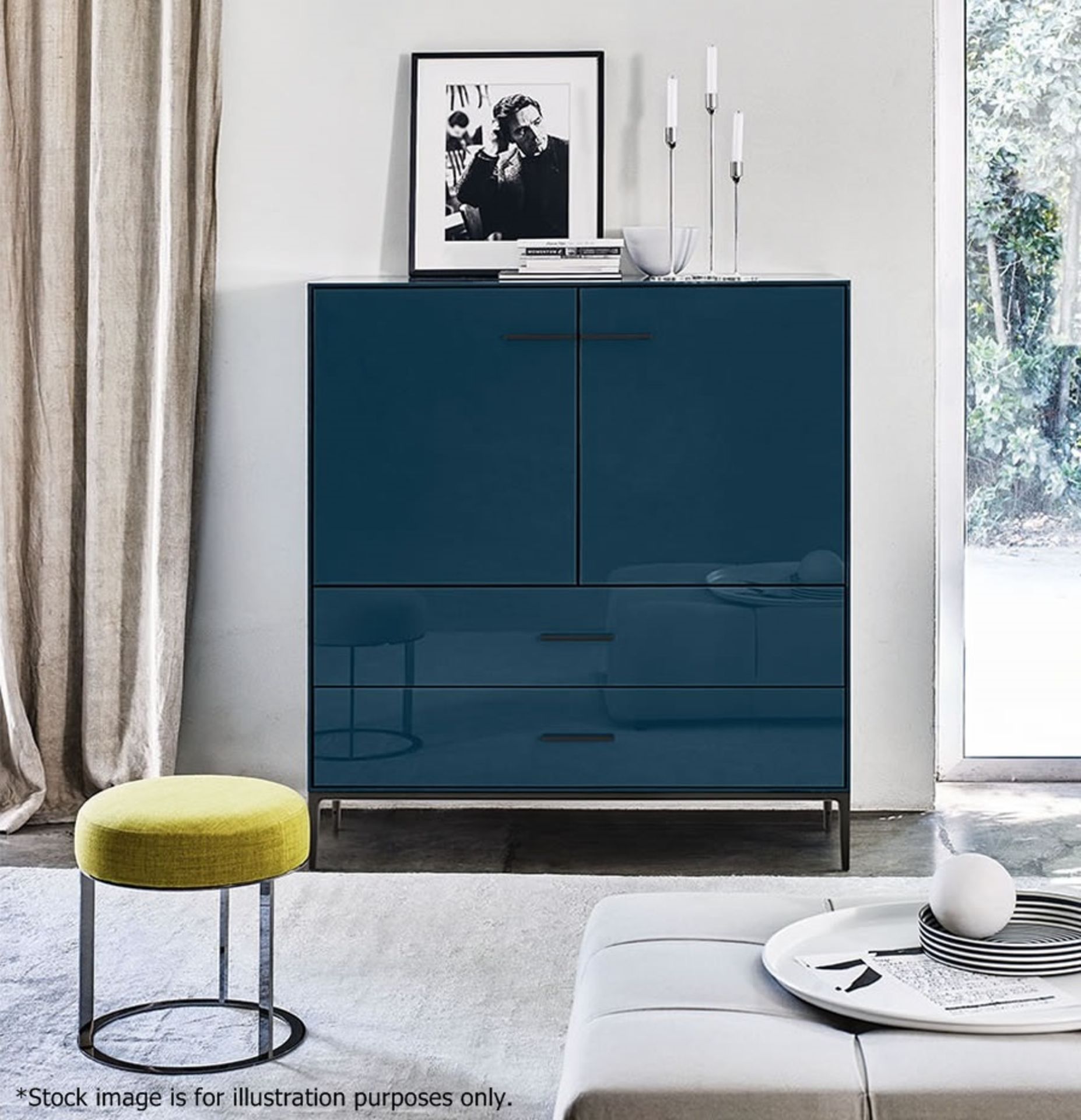 1 x B&B ITALIA 'Eucalipto' Designer Storage Unit With Teal Blue Back-painted Glass - RRP £7,407