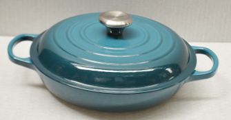 1 x Le Creuset Shallow 26cm Cast Iron Casserole Dish In Teal - Original RRP £165.00