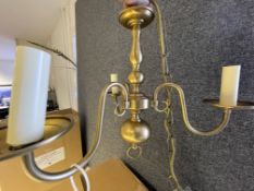 1 x Chelsom Brushed Brass 3 Arm Chandelier measurement approx 40cm x 40cm with chain drop - designe