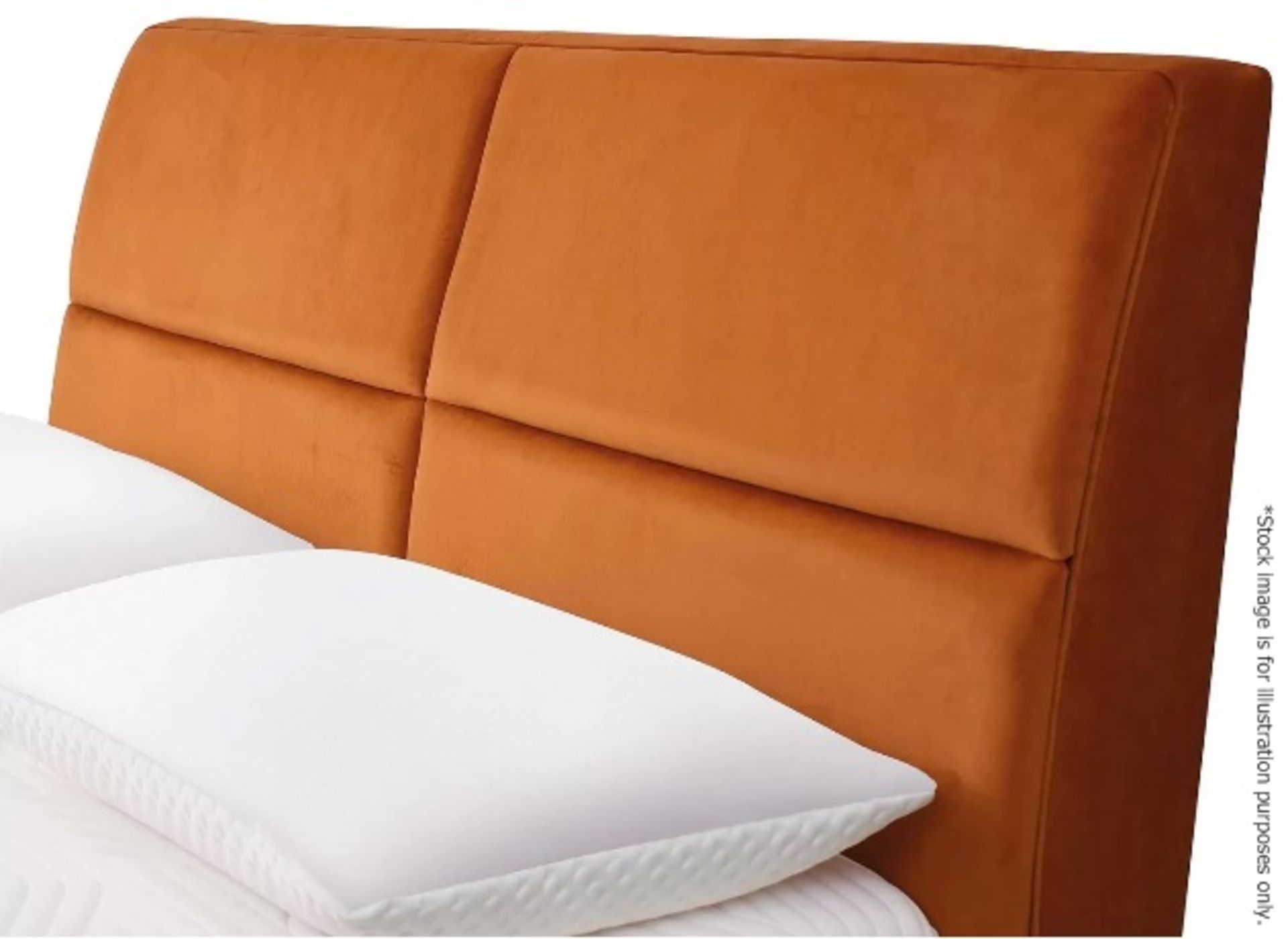1 x TEMPUR Grafton Ottoman Double Bed Frame Upholstered In An Orange Velvet - Dimensions: 135x190cm - Image 4 of 10