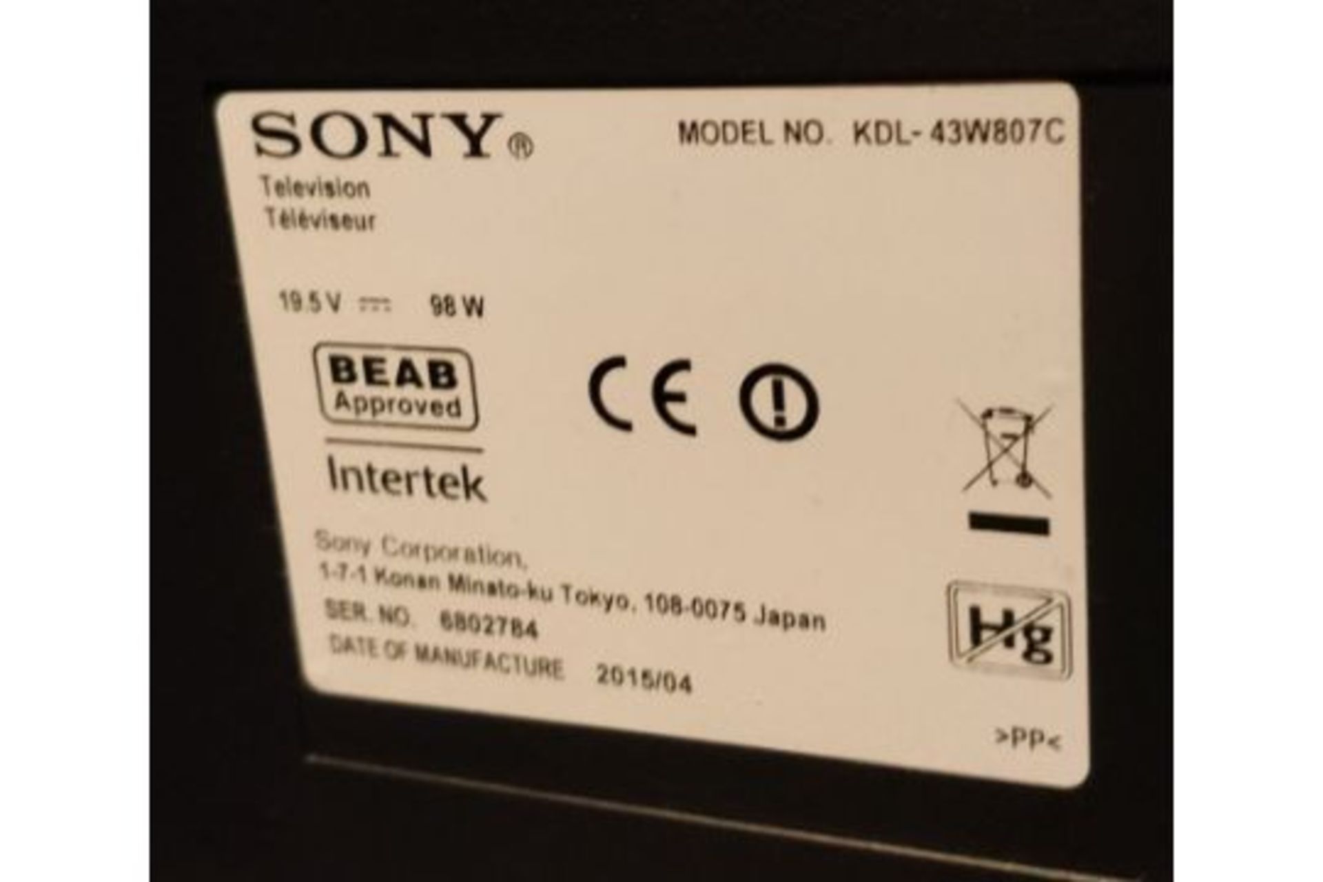 1 x Sony KDL-43W807C 43 inch Smart 3D Full HD TV - Features Android TV, X-Reality Pro, Motionflow XR - Image 3 of 8