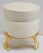 1 x BALDI Luxury Leather Upholstered Stool In Cream With Ornate Claw Feet In Gold