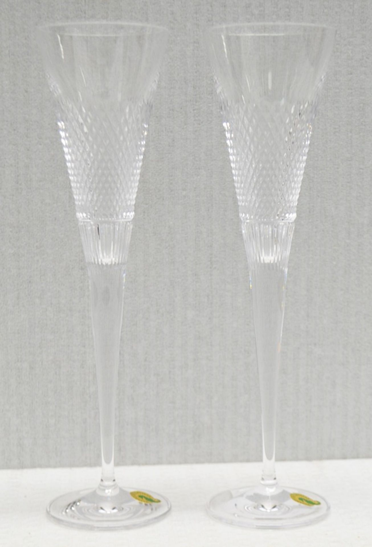 A Pair Of Waterford Crystal Diamond Line Flutes - Size: 115ml - Original RRP £84.00