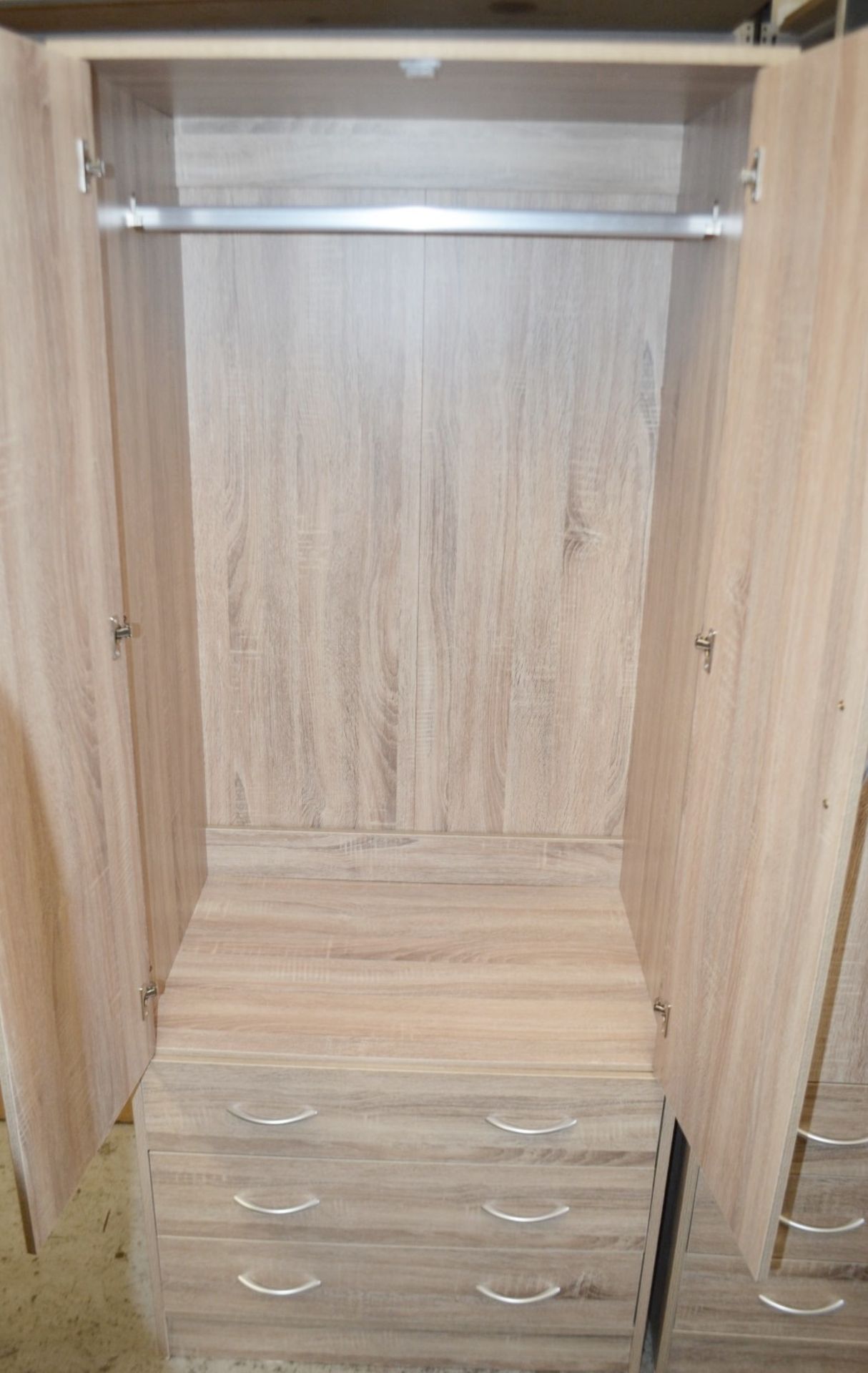 A Pair Of Tall 2-Door, 3-Drawer Wardrobe With Limed Oak Finish - Preowned, From An Exclusive - Image 7 of 8