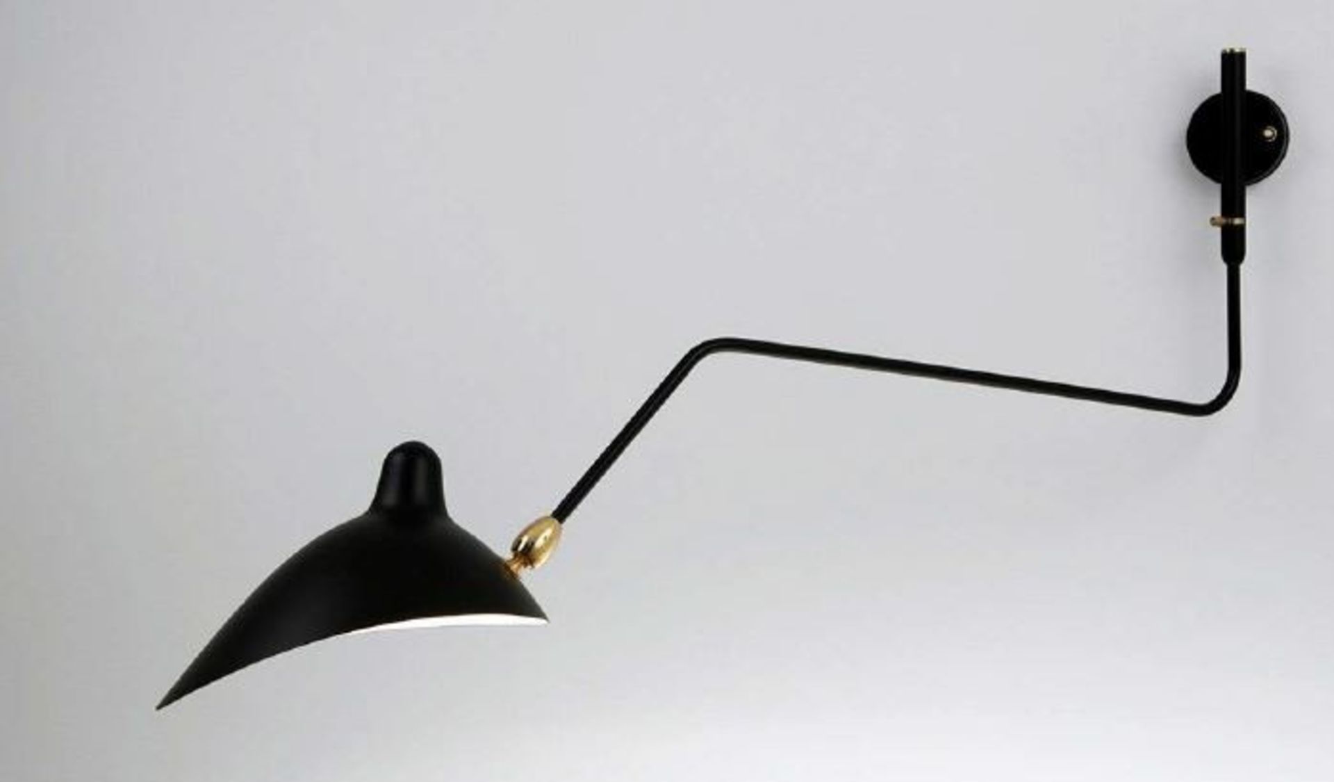 1 x 'Black Orchid' Serge Mouille-Inspired 1-Sconce Wall Light In Black, With Rotating Arm And