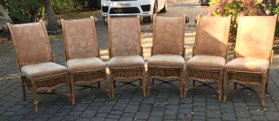 A Set Of 6 x Matching Upholstered High Back Bamboo Chairs - Preowned In Very Good Condition -