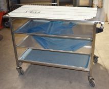1 x Grundy Stainless Steel Prep Trolley With Pull Out Shelves, Push/Pull Handles and Castors -