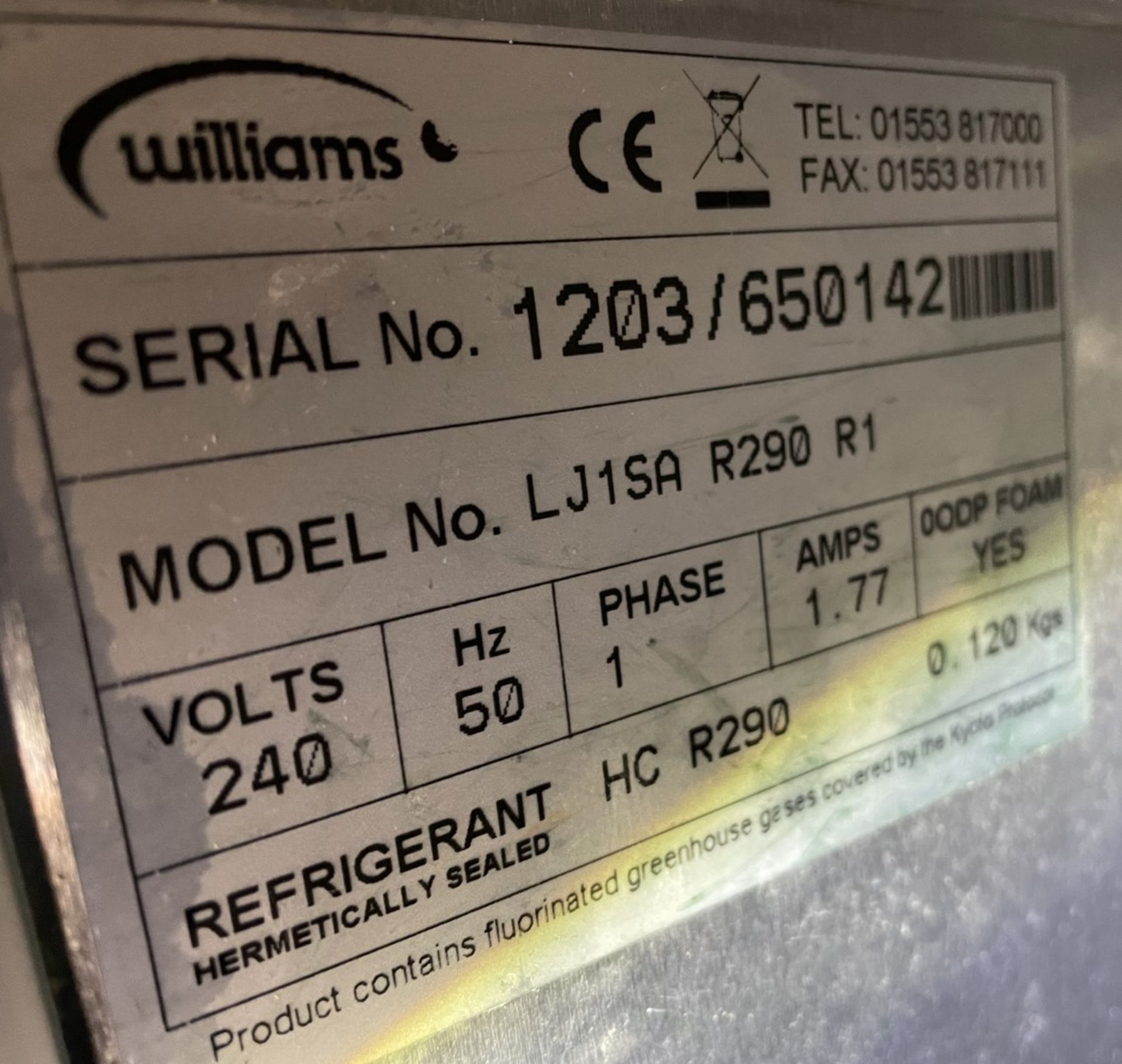 1 x Williams LJ1SA Upright Commercial Freezer With Stainless Steel Exterior - CL670 - Ref: - Image 6 of 6