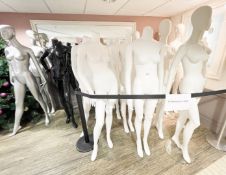 19 x Female Mannequins in White, Silver and Black Plus Large 215x100cm Framed Wall Mirror, Large