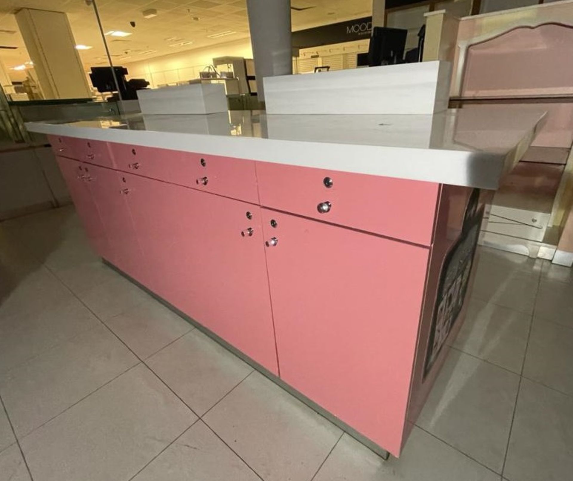 1 x Benefit Retail Testing Counter With Corian Worktop, Sample Holders and Bin Chute - Features Lots - Image 16 of 19