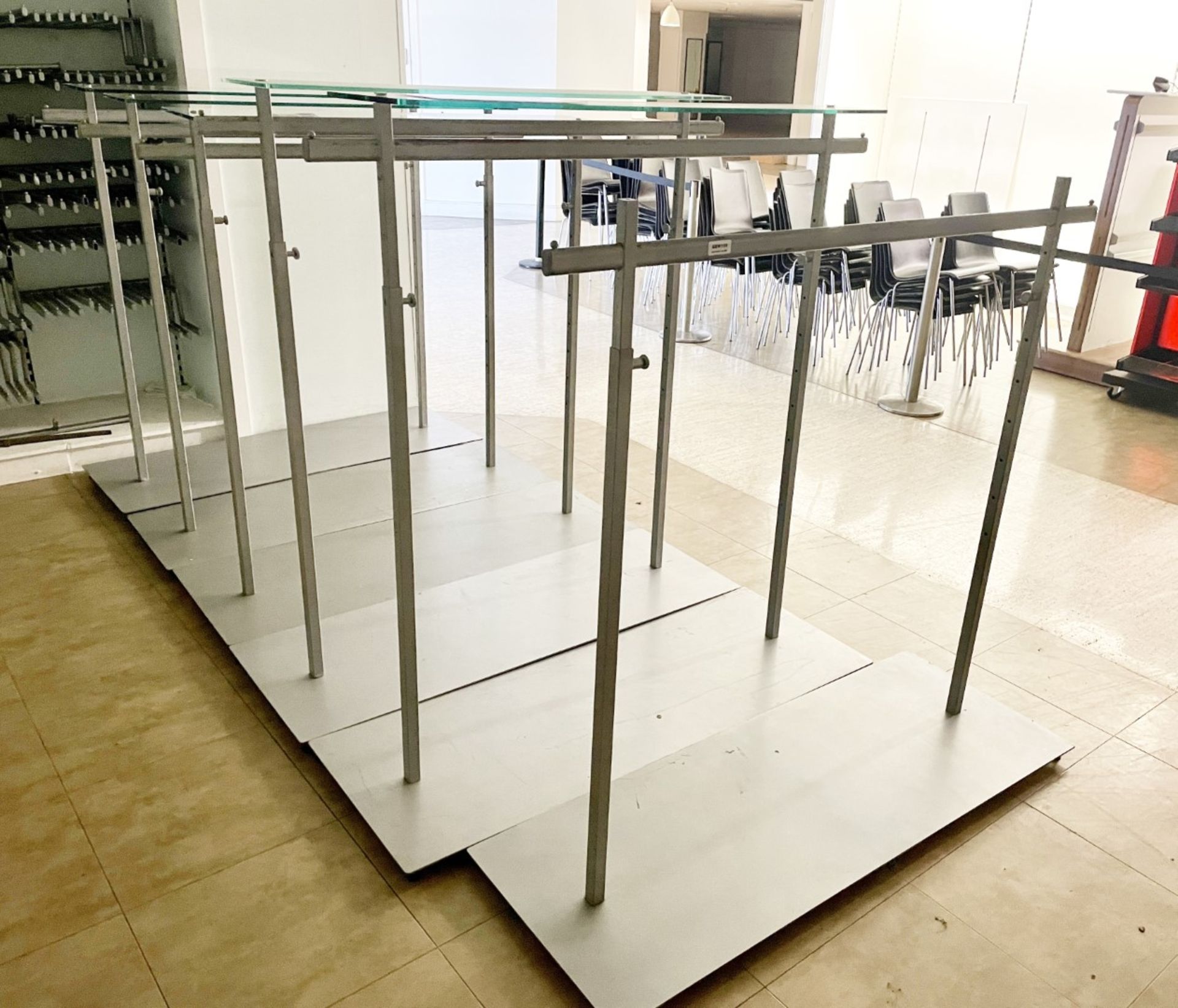 6 x Freestanding Retail Display Clothes Rails - 5 Include Glass Shelf Tops - Size H90 x W150 cms - - Image 2 of 4