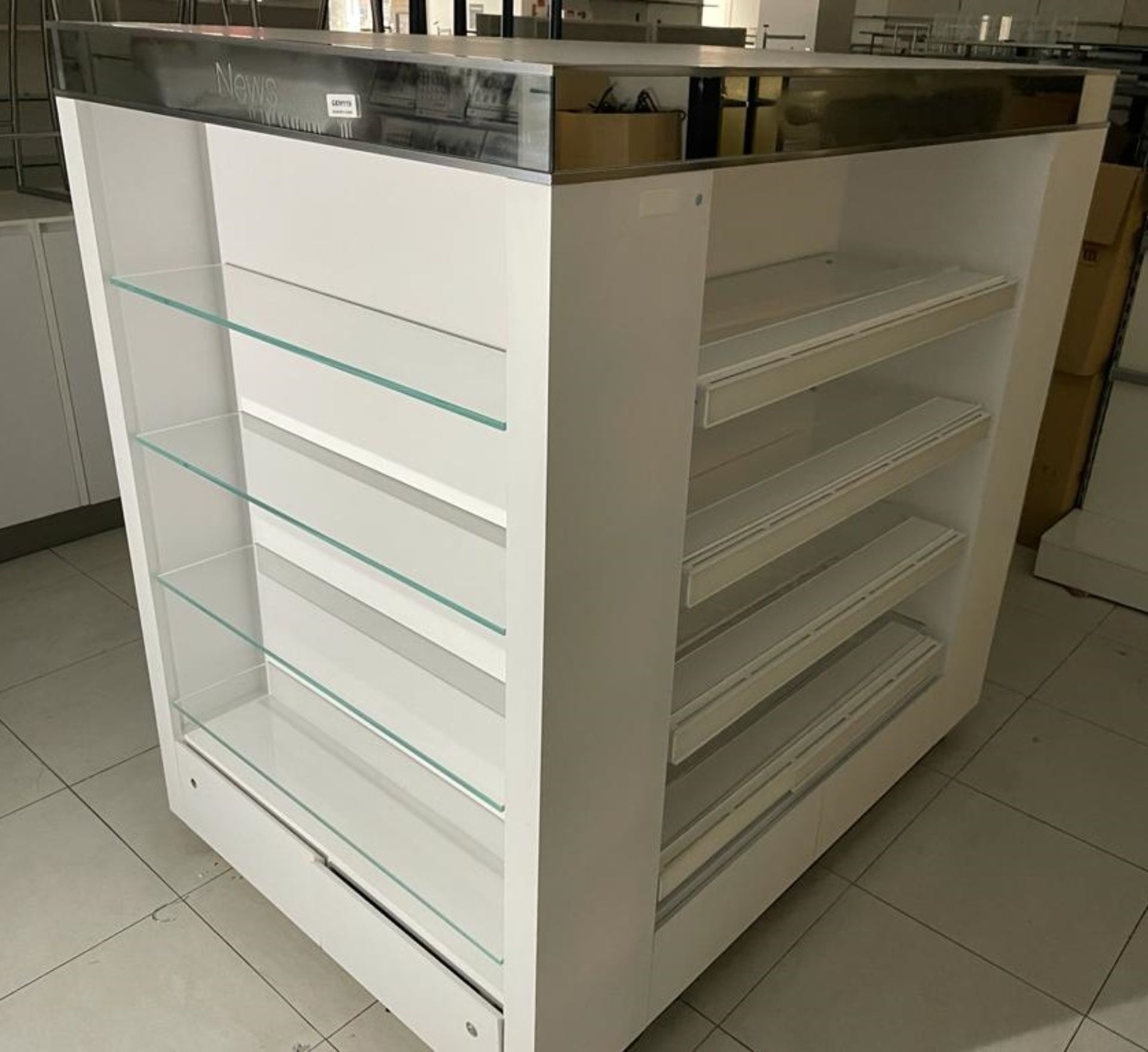 1 x Retail Four Sided Display Island With Shelves, Storage Drawers and Mirrored Panels - Size H150 x - Image 4 of 10