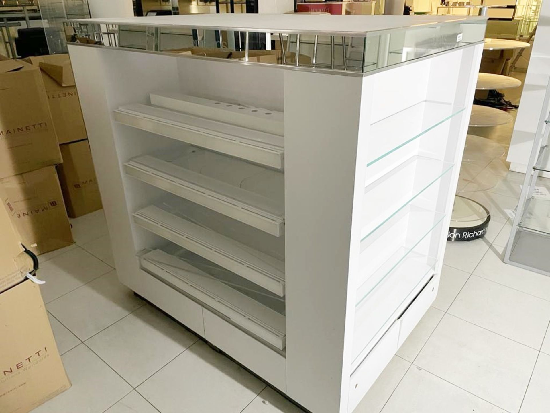 1 x Retail Four Sided Display Island With Shelves, Storage Drawers and Mirrored Panels - Size H150 x - Image 8 of 10
