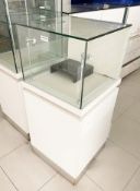 1 x Retail Display Cabinet - Features White Finish, Safety Glass, Internal Spotlights, Rear Lockable
