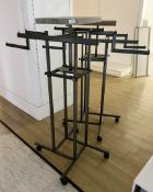 6 x Retail Display Clothes Rails Stands With Four Stepped Arm Rails and Top Shelf - CL670 - Ref: