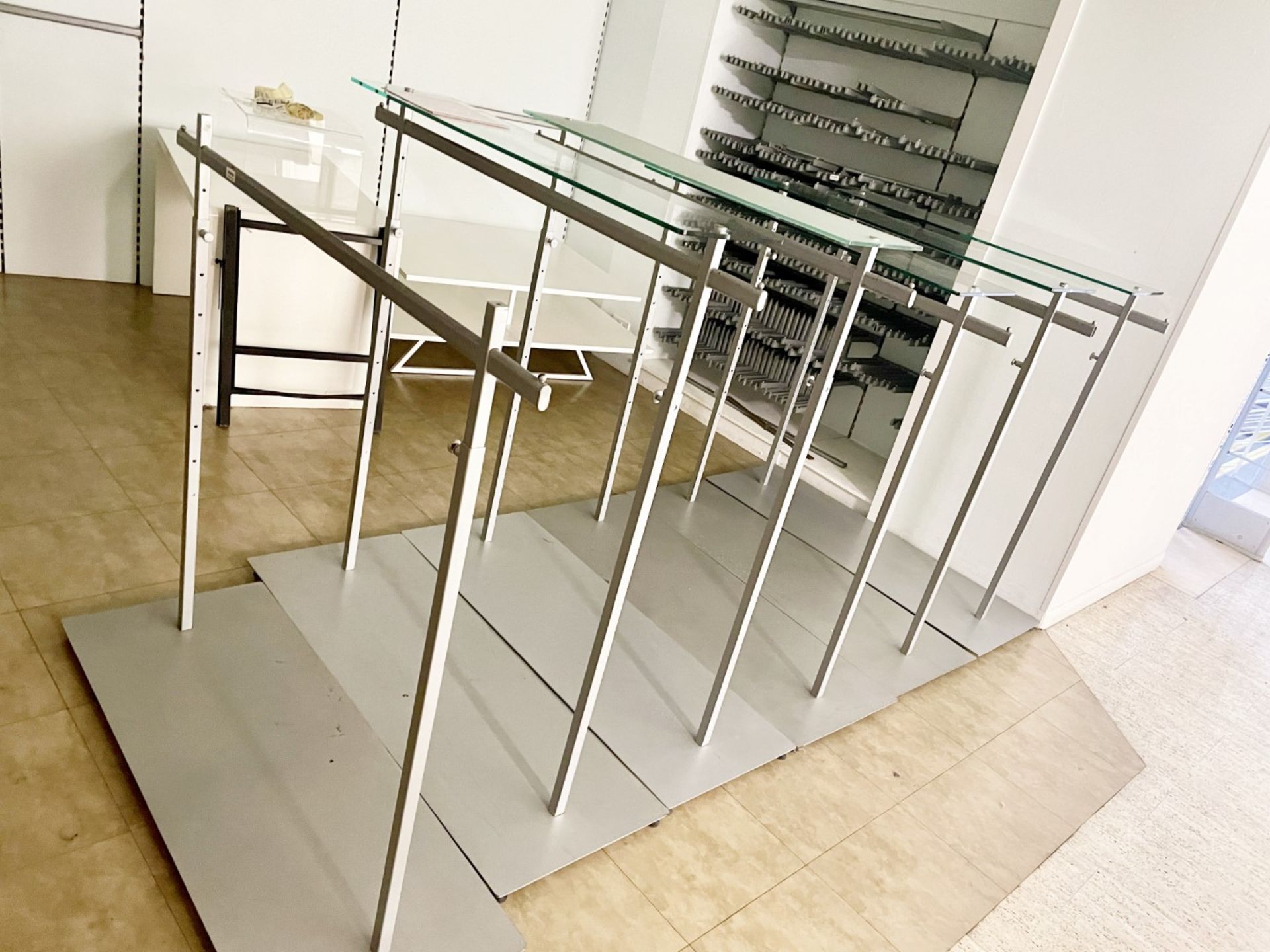 6 x Freestanding Retail Display Clothes Rails - 5 Include Glass Shelf Tops - Size H90 x W150 cms - - Image 3 of 4