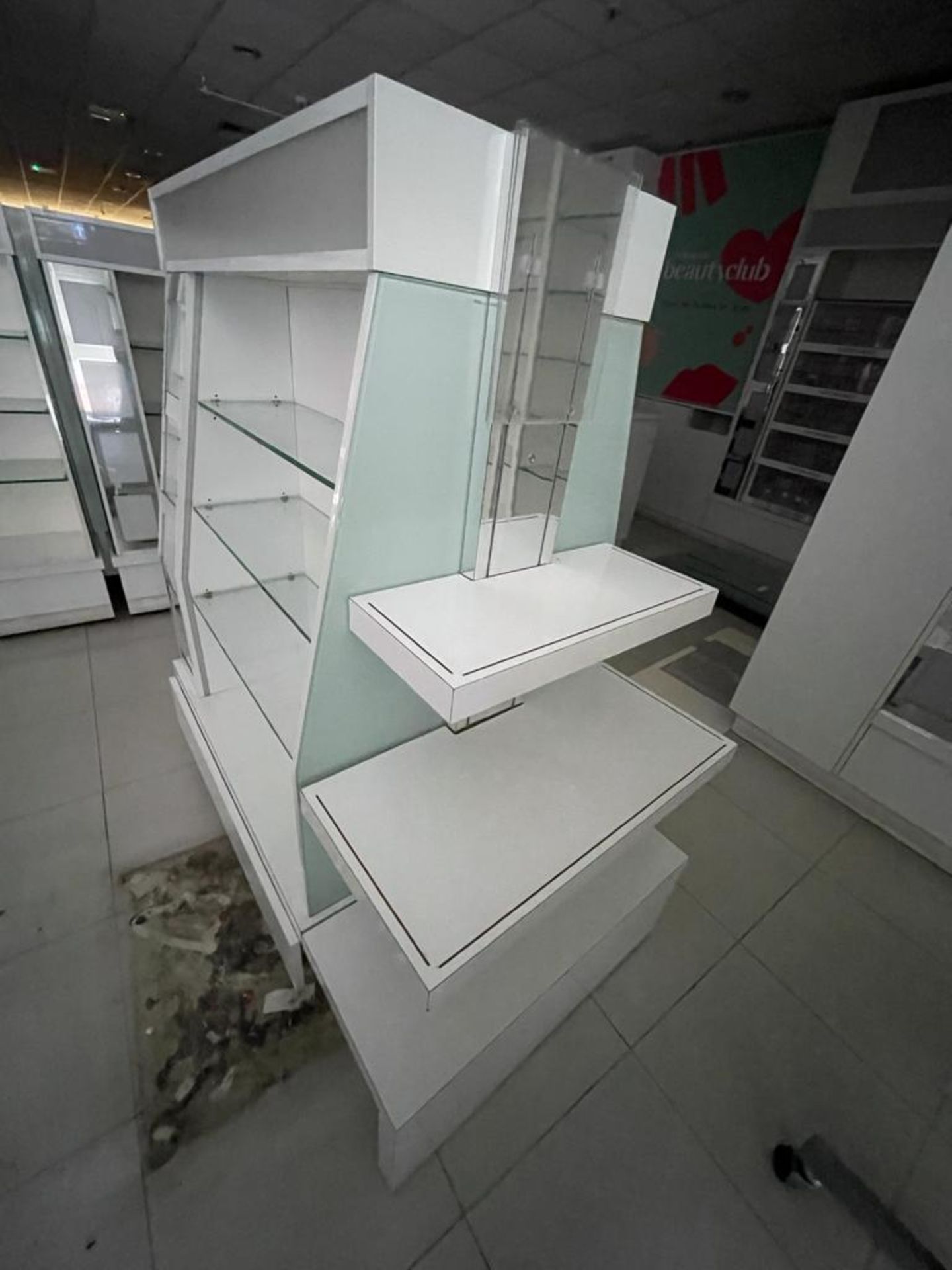 1 x Retail Display Island With Glass Shelves, Illuminated Light Boxes, Mirrors, Storage Drawer and - Image 5 of 8