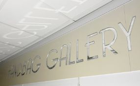 1 x Promotional Retail Sign - HANDBAG GALLERY - Features Large Mirror Effect Letters - Length Approx