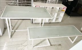 3 x White Metal Display Tables With Opaque Glass Inserts - See Lot Info For Sizes - CL670 - Ref: