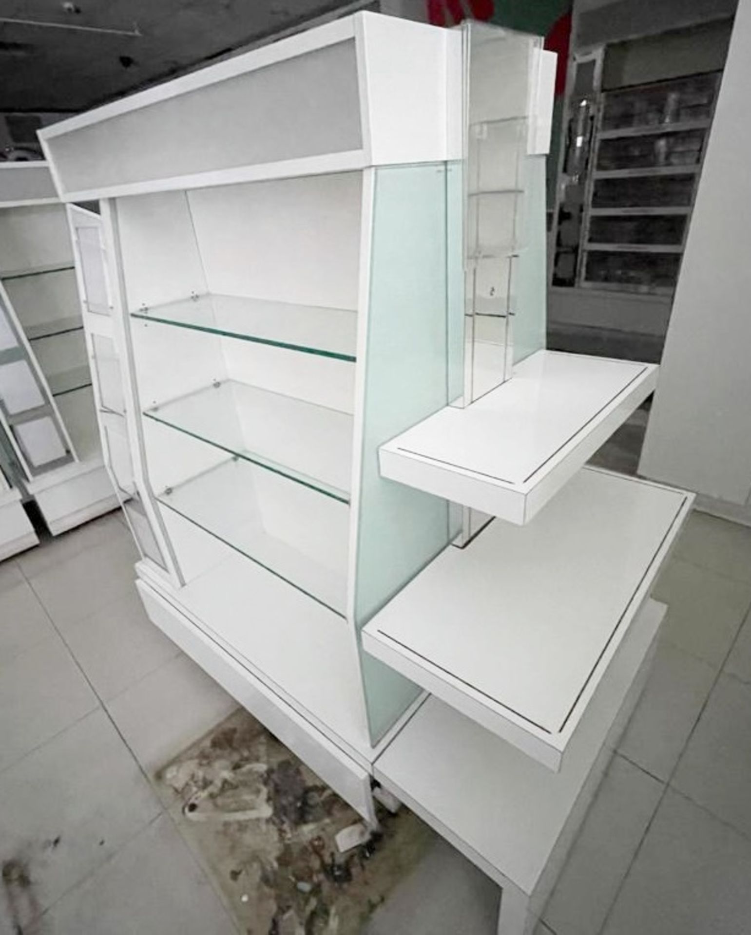 1 x Retail Display Island With Glass Shelves, Illuminated Light Boxes, Mirrors, Storage Drawer and - Image 6 of 8