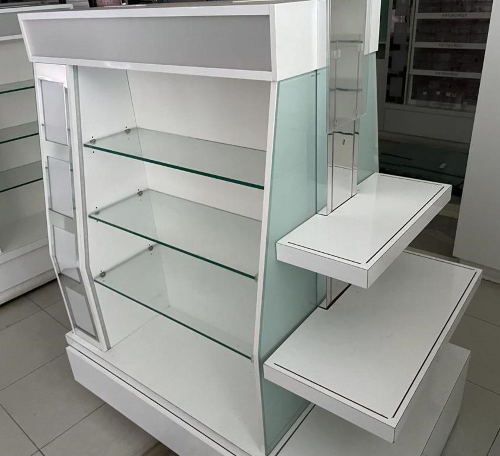 1 x Retail Display Island With Glass Shelves, Illuminated Light Boxes, Mirrors, Storage Drawer and - Image 8 of 8