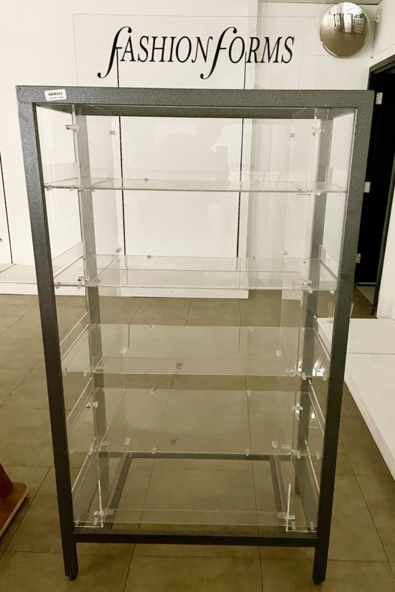 1 x Fashion Forms Display Shelf Unit With One Piece Metal Frame and Acrylic Shelves -Size H154 x W87 - Image 3 of 6
