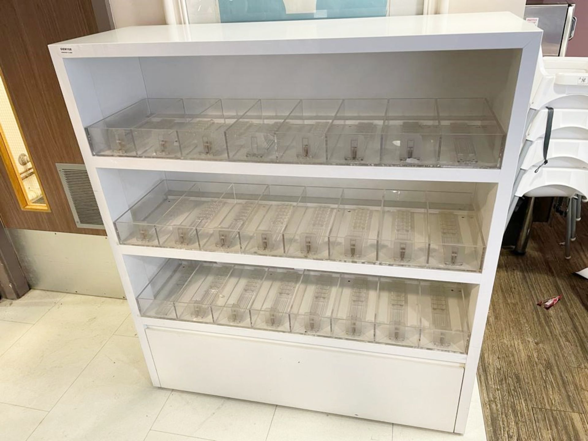 1 x Retail Display Unit on Castors With Acrylic Dispenser Shelves Suitable For Foods, Stock, Packets