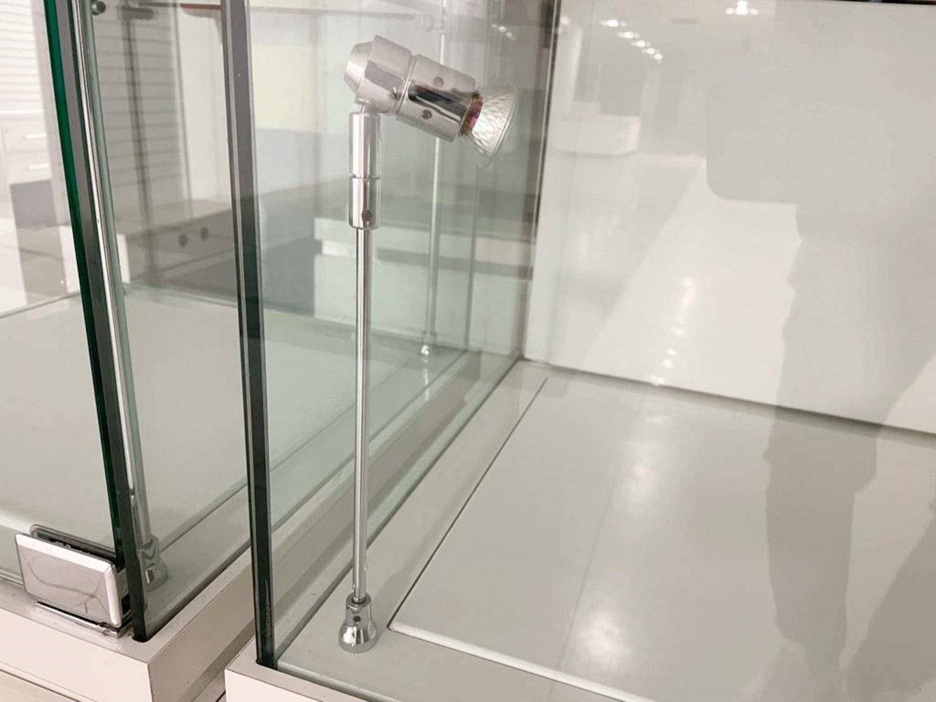 8 x Retail Glass Display Case Counter Cabinets - Features White Gloss Finish, Safety Glass, Internal - Image 8 of 13