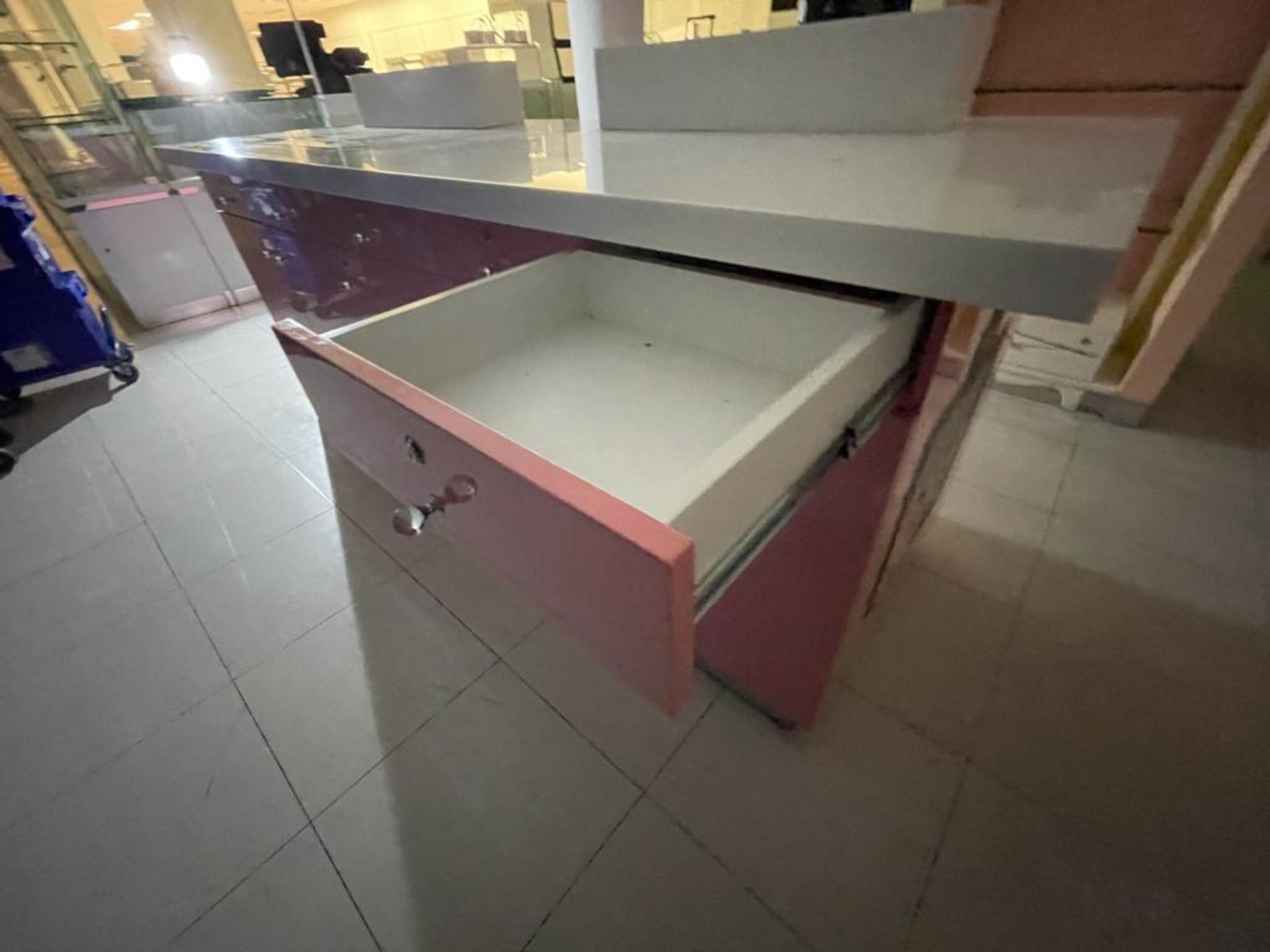 1 x Benefit Retail Testing Counter With Corian Worktop, Sample Holders and Bin Chute - Features Lots - Image 19 of 19