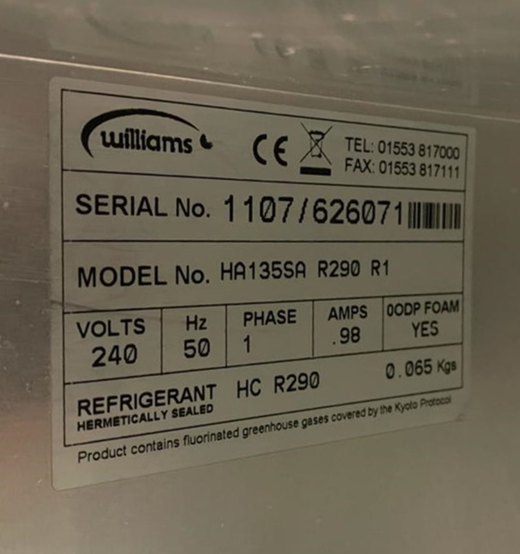 1 x Williams HA134SA Undercounter Refrigerator With Stainless Steel Exterior - CL670 - Ref: GEM162 - - Image 2 of 5