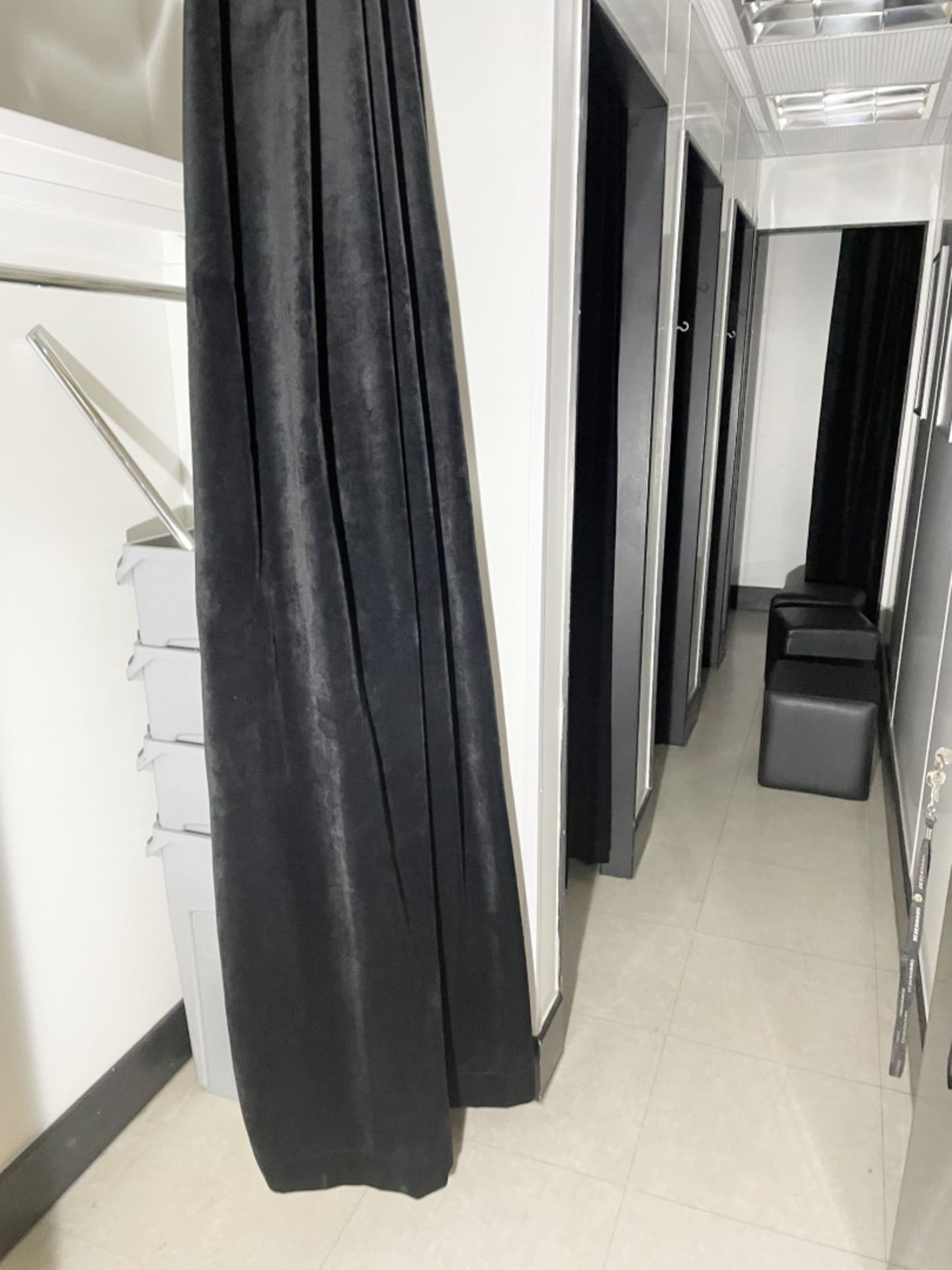 Contents of Customer Changing Rooms - Includes 4 x Black Curtains With Rails, 4 x Mirrors With Black - Image 2 of 16