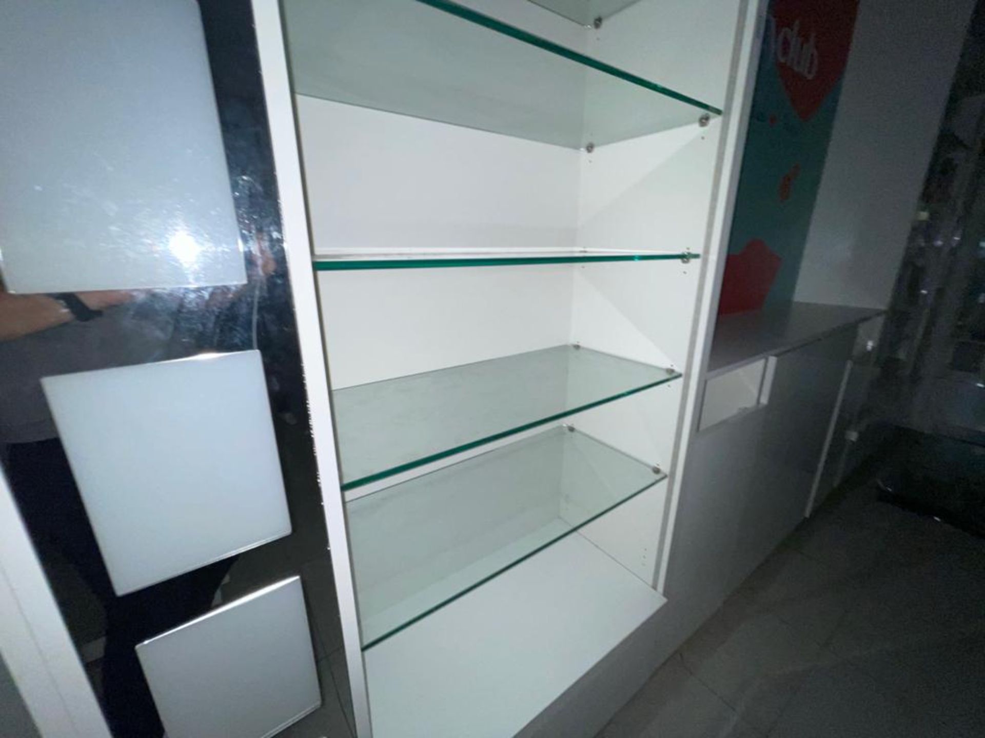 4 x Upright Retail Display Units Featuring Adjustable Glass Shelves, Illuminated Light Boxes and - Image 8 of 9