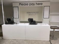 1 x Retail Point of Sale Counter Featuring Covid Anti-Spit Screens Plus Please Pay Here Back Units