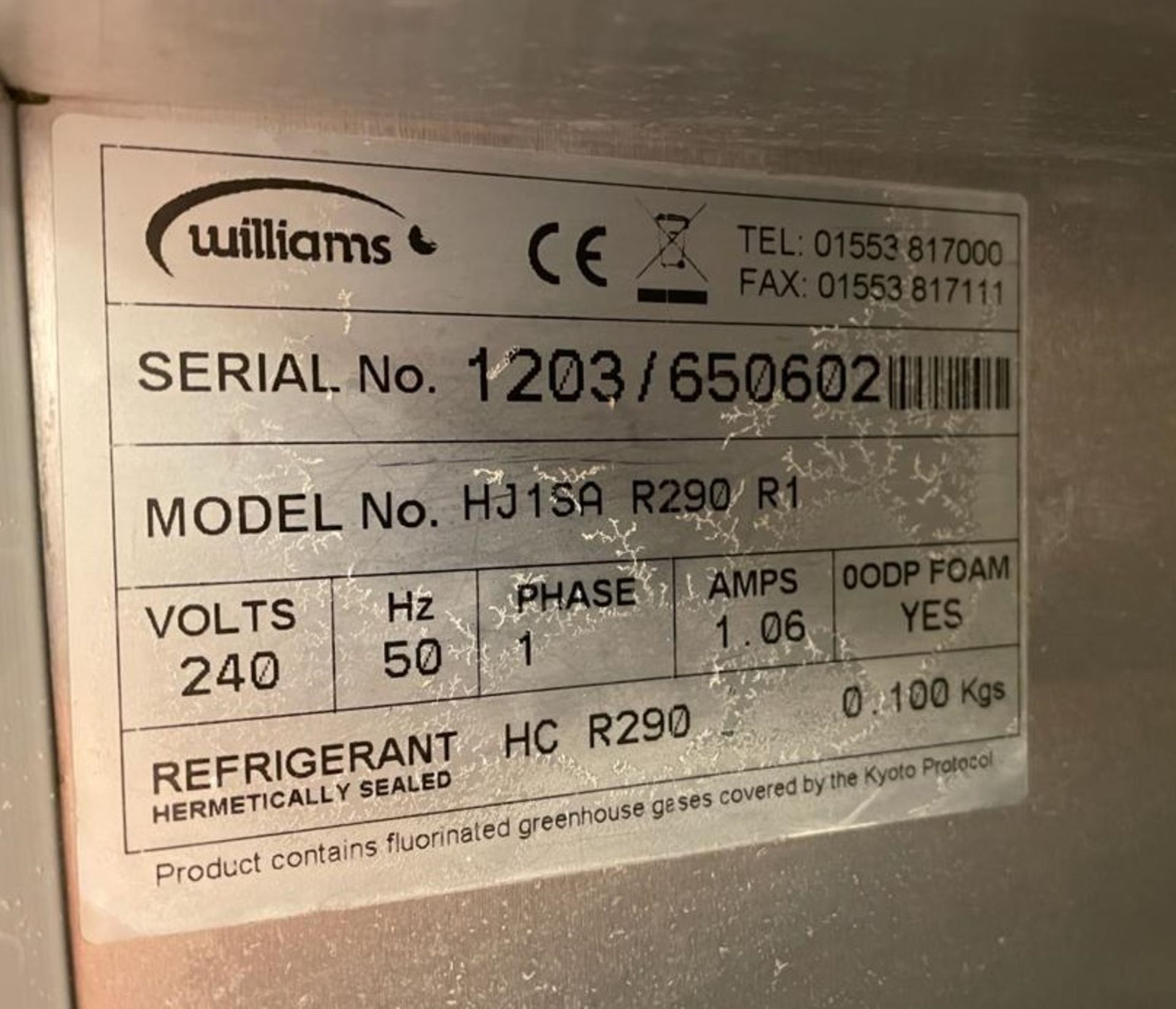 1 x Williams HJ1SA Commercial Upright Refrigerator With Stainless Steel Exterior - CL670 - Ref: - Image 6 of 6