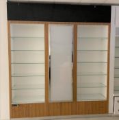 1 x Zebrano Wood Retail Display Unit Featuring Two Sets of Built In Glass Shelves, Centre