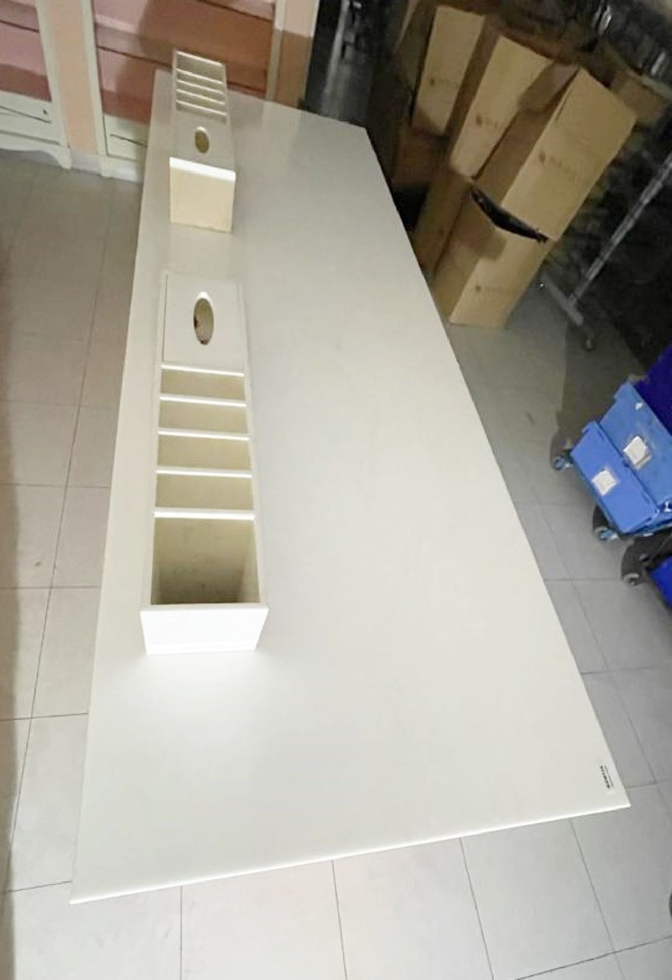 1 x Benefit Retail Testing Counter With Corian Worktop, Sample Holders and Bin Chute - Features Lots - Image 3 of 19