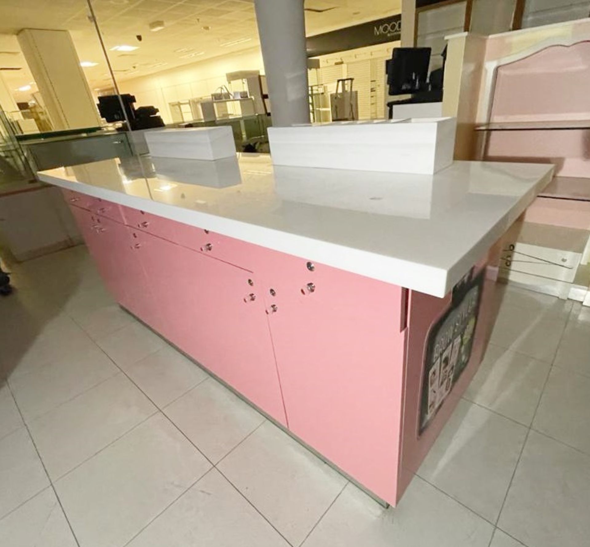 1 x Benefit Retail Testing Counter With Corian Worktop, Sample Holders and Bin Chute - Features Lots - Image 18 of 19