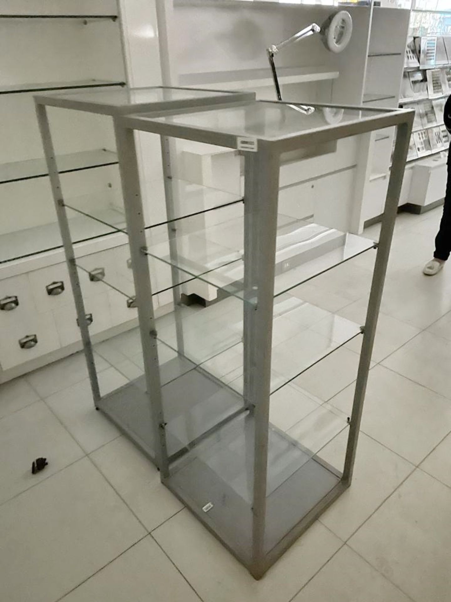 6 x Five Tier Display Shelves With Metal Frame and Four Glass Shelves - Size H129 x W50 x D50 - Image 3 of 3