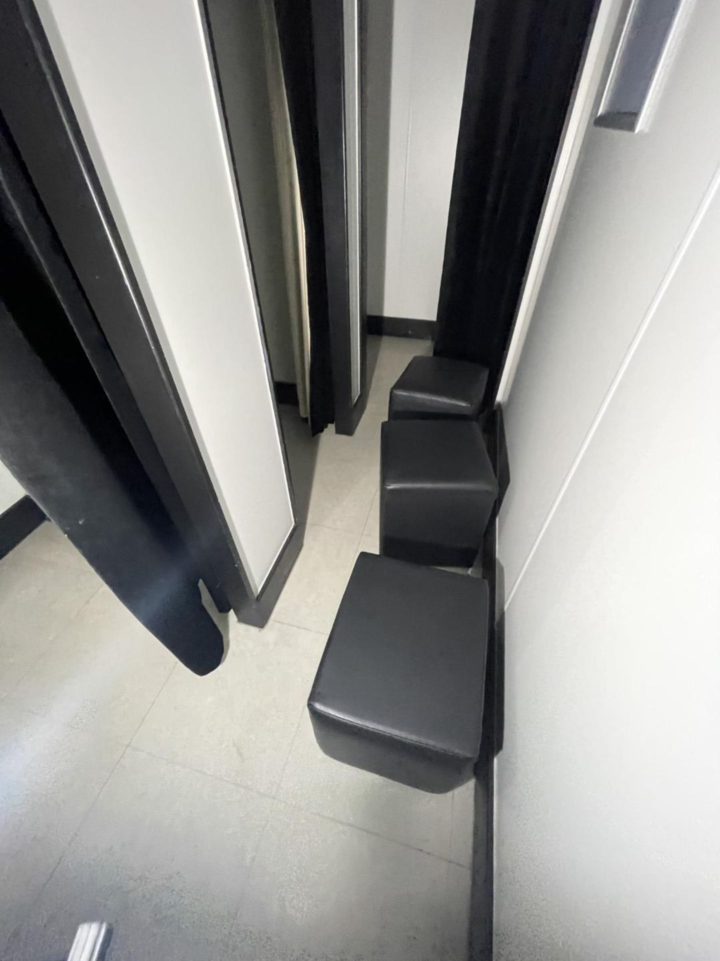 Contents of Customer Changing Rooms - Includes 4 x Black Curtains With Rails, 4 x Mirrors With Black - Image 9 of 16