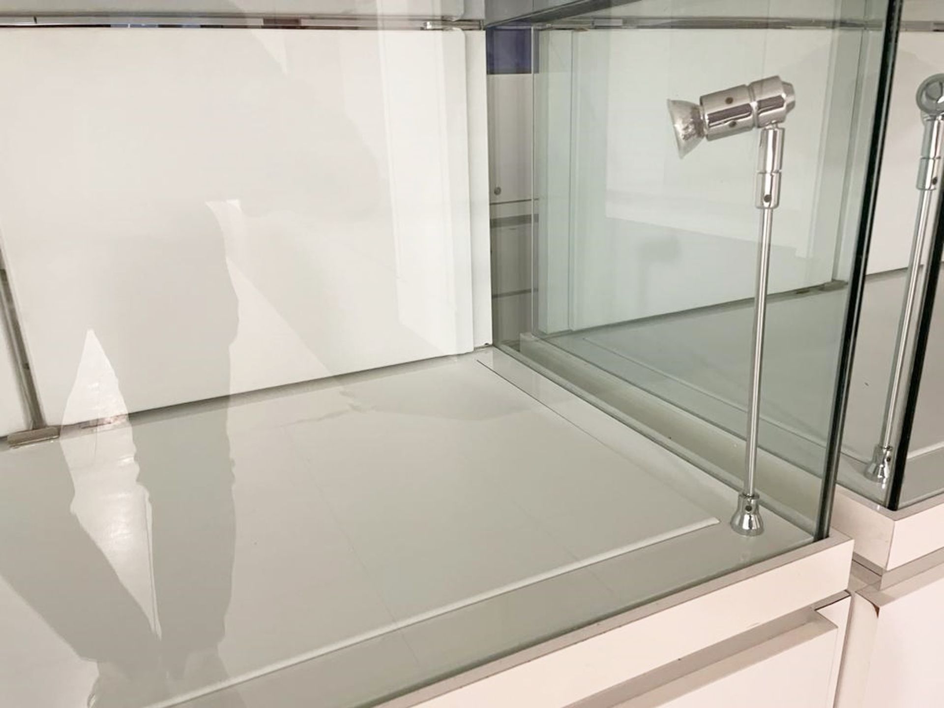 8 x Retail Glass Display Case Counter Cabinets - Features White Gloss Finish, Safety Glass, Internal - Image 9 of 13