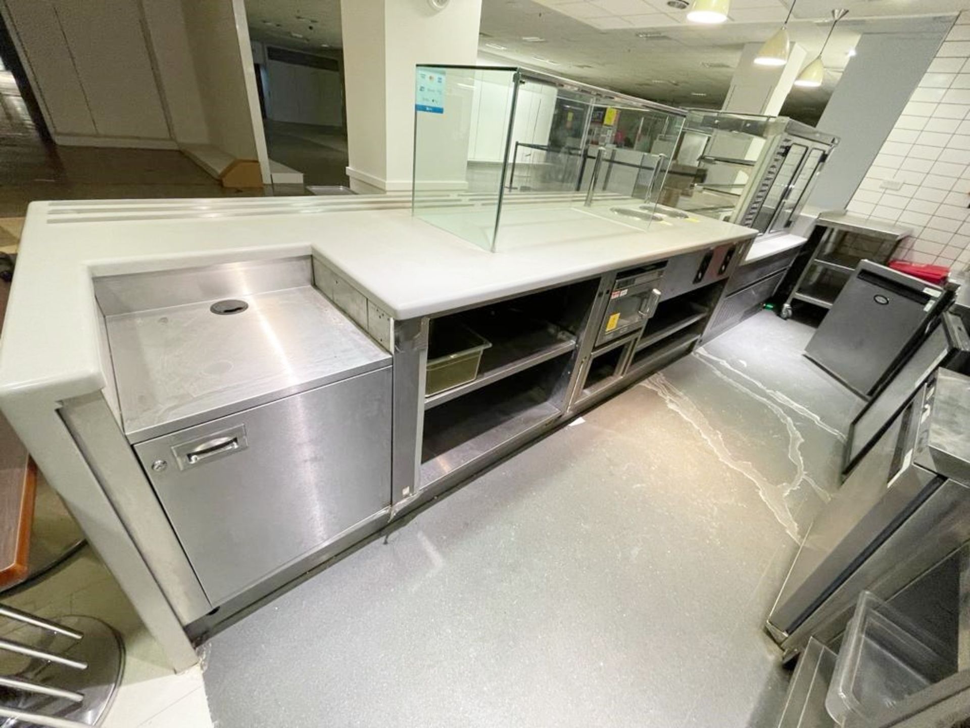 1 x Canteen Servery Counter Featuring Self Server Chiller, Plate Dispensers, Display Cabinet, - Image 15 of 26
