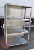 1 x Stainless Steel Commercial Kitchen Shelf Unit - Three Tier With Closed Back Panel -