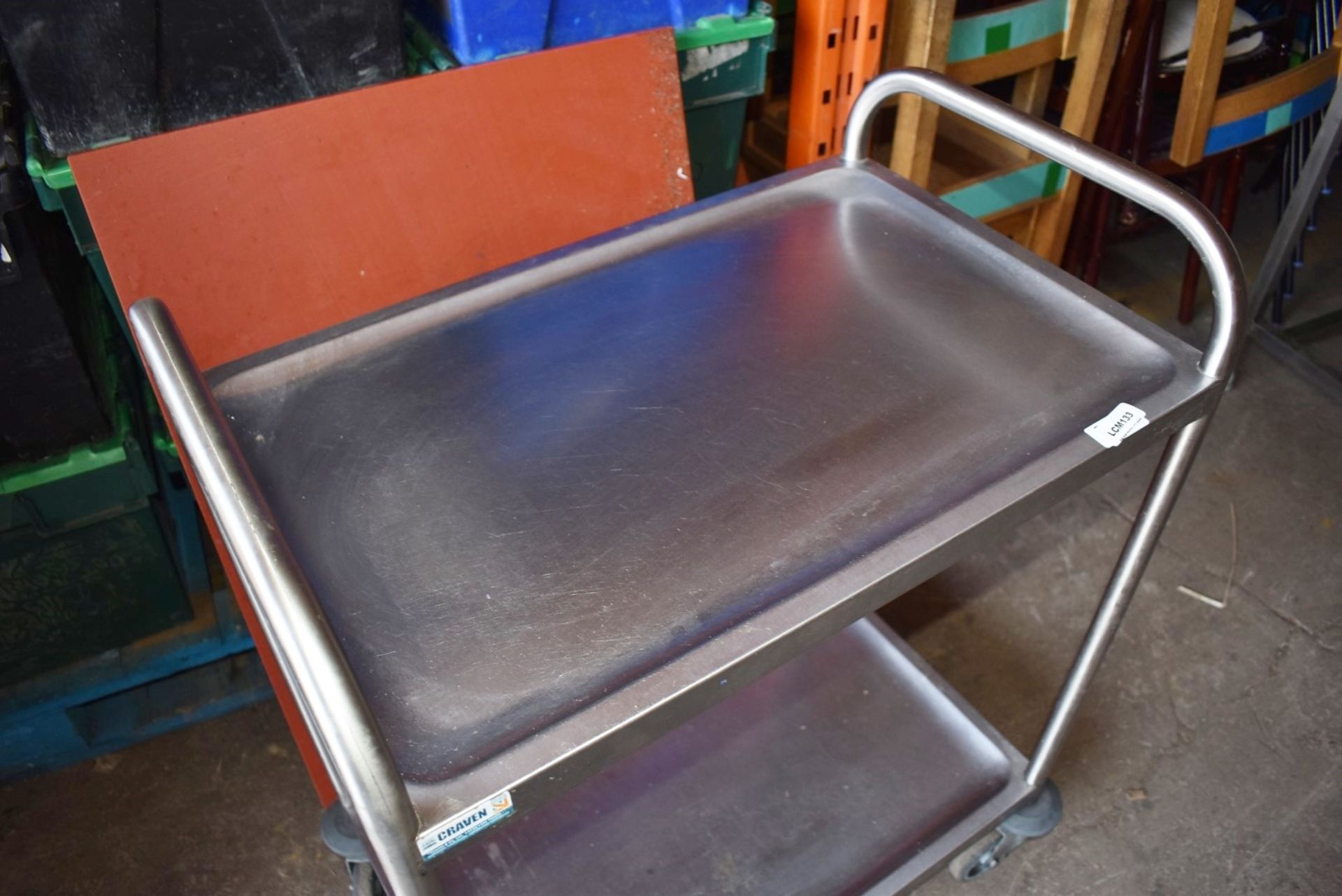 1 x Stainless Steel Two Tier Trolly With Anti Spill Shelves, Castor Wheels and Push/Pull Handles - - Image 4 of 8