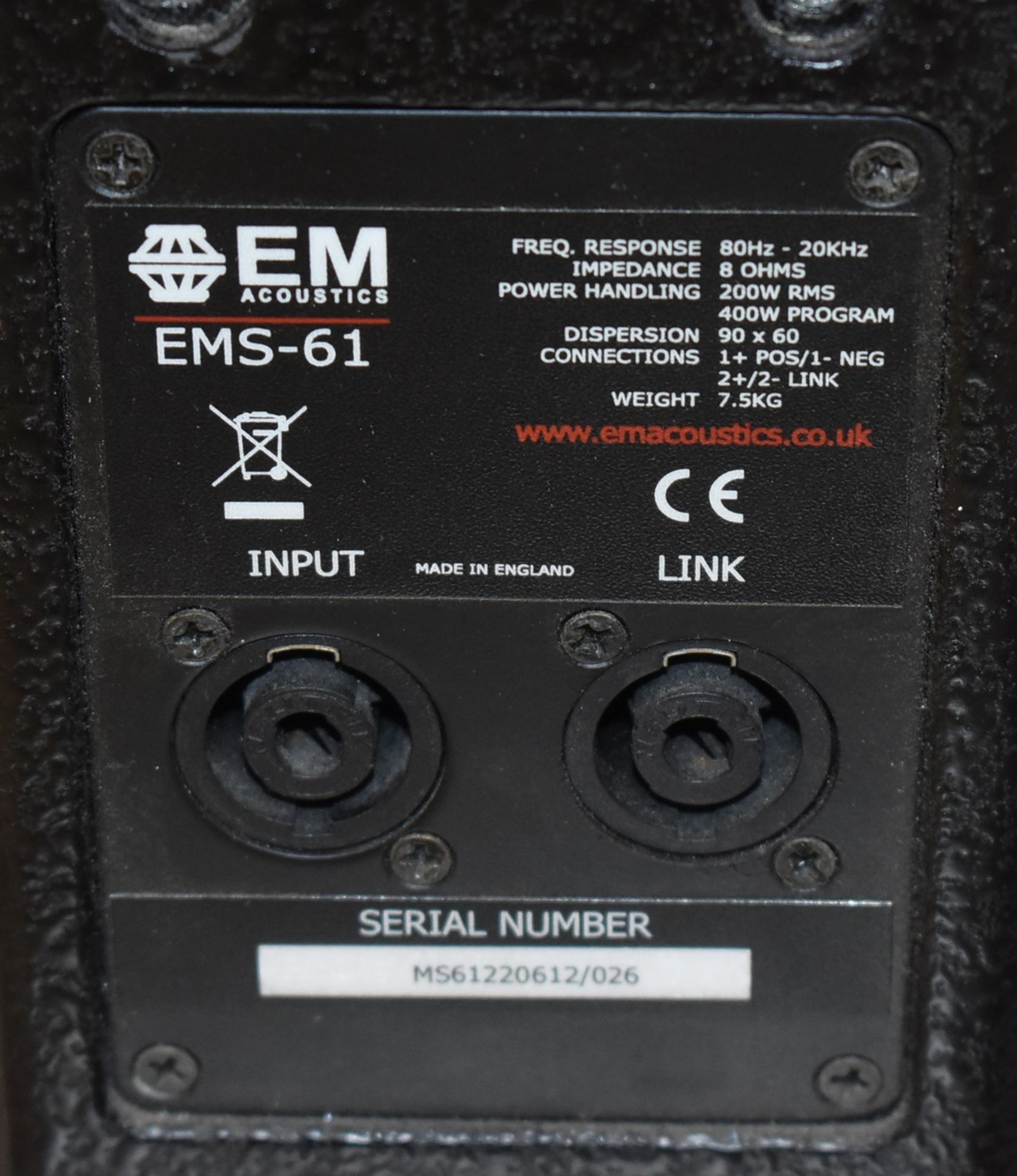 1 x EM Acoustics EMS-61 Compact Two Way Multipurpose Loudspeaker - Ref: JP/JP - CL700 - Location: - Image 2 of 4