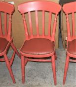 4 x Andy Thornton Solid Wood Farmhouse Dining Chairs Finished in Red With Studded Leather Seating