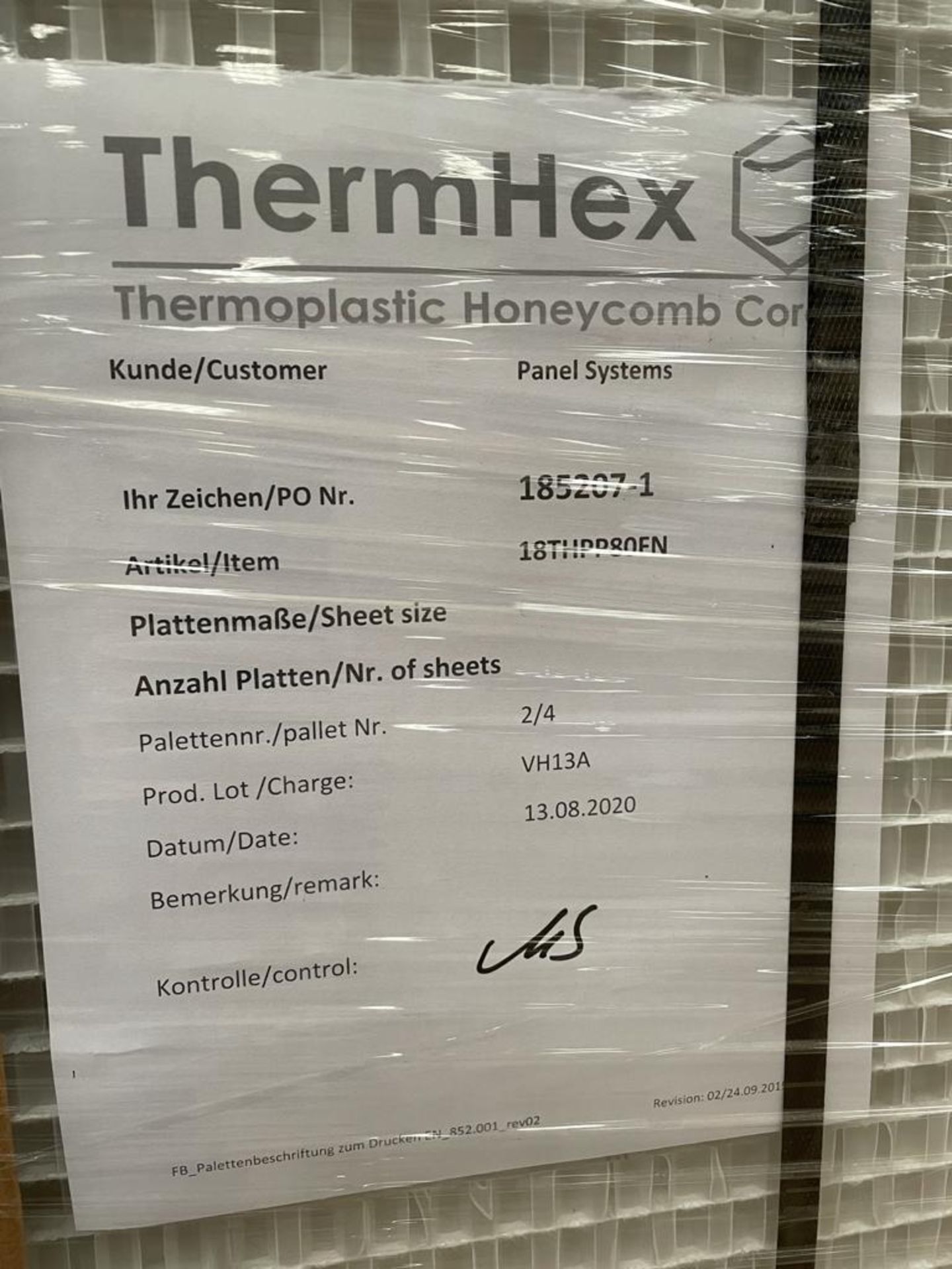 6 x ThermHex Thermoplastic Honeycomb Core Panels - Size 3558 x 1215 x 20mm - New Stock - Lightweight - Image 2 of 8