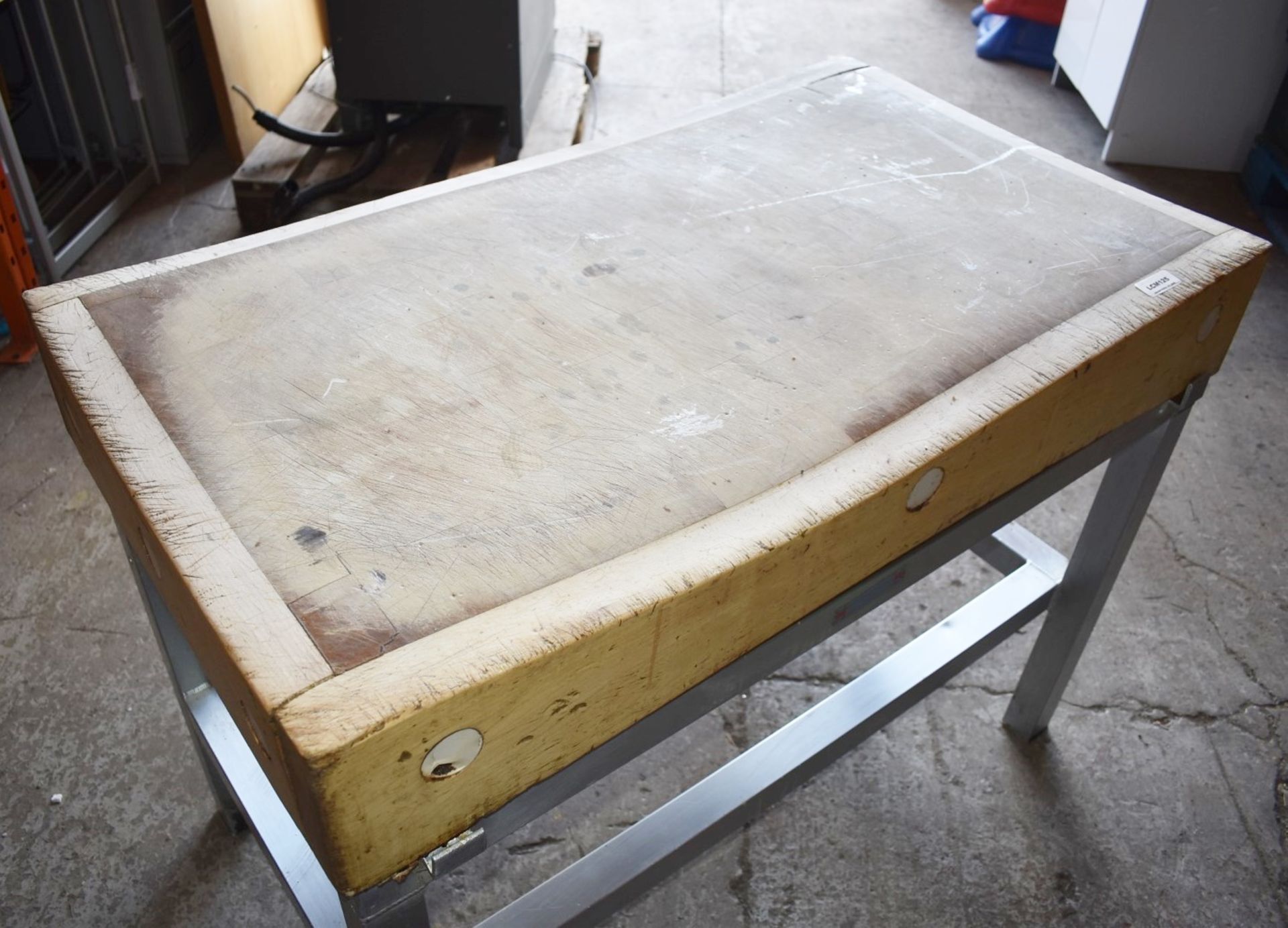 1 x Large Butchers Block Chopping Board on Fabricated Stainless Steel Stand Dimensions: H82 x W107 x - Image 5 of 12