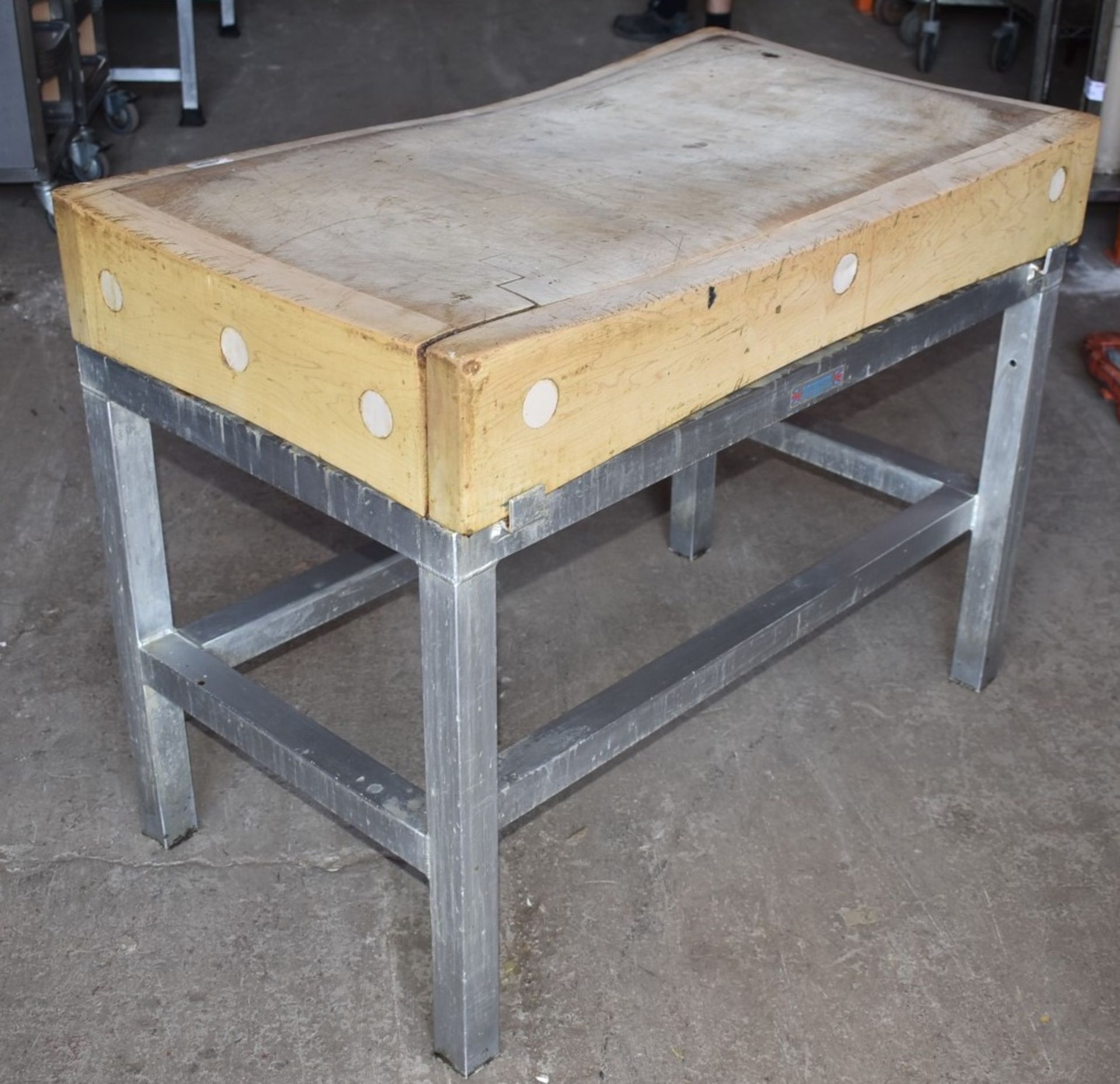 1 x Large Butchers Block Chopping Board on Fabricated Stainless Steel Stand Dimensions: H82 x W107 x - Image 10 of 12