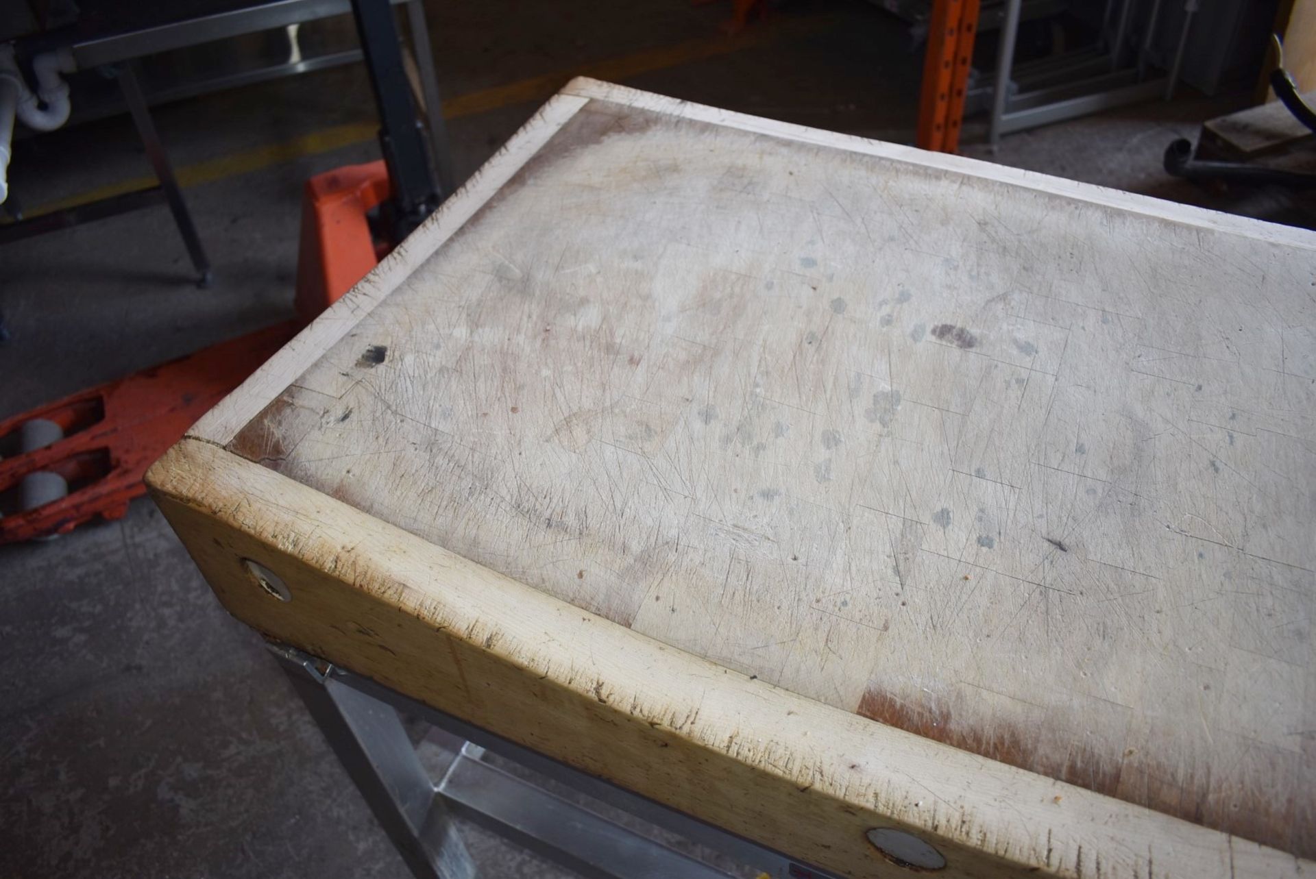 1 x Large Butchers Block Chopping Board on Fabricated Stainless Steel Stand Dimensions: H82 x W107 x - Image 8 of 12